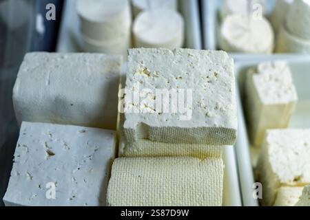 Käse- und Joghurtladen, Frauenmarkt, Sofia, Republik Bulgarien, Europa. Stockfoto