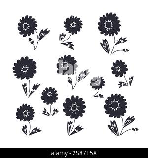 Handgezeichnete schwarz-weiß umrandete Gänseblümchenblume Stock Vektor