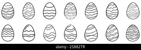 Lineares Osterei. Ostereier im Doodle-Stil. Happy Easter Hand gezeichnet auf weißem Hintergrund. Vektorabbildung Stock Vektor