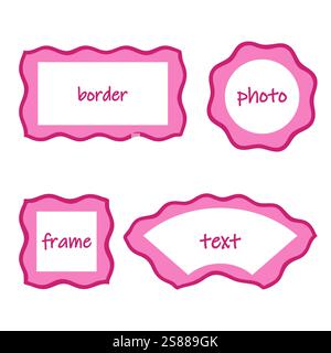 Rahmen, grafischer Rahmen mit Doodle. Handgezeichneter Pinsel, Wellenlinie, rosafarbene Farbe. Kreiskranz, quadratische, rechteckige geometrische Form Stock Vektor
