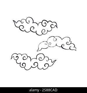 Handgezeichnete Tintenskizze Wolken im chinesischen Stil Stock Vektor