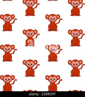 Niedliches, nahtloses Muster für Babyaffen. Niedliche Affenvektorillustrationen. Stoffdruck im tropischen Hintergrund. Toll für Kinder und lustige Wohnkultur. Surfa Stock Vektor