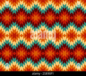 Geometrisches Streifenmuster im Südwesten des Navajo. Farbenfrohe aztekische geometrische Form nahtloses Muster im rustikalen Bohemian-Stil. Ethnische Südwestpatte Stock Vektor