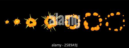 Comic explosive Fire Cloud Spiel Effekt Vektor Set. Bombenexplosion mit Smoke 2d war Icon Illustration Design. Gefahr brennbare Feuerwerkskörper mit Wärmeleuchte Stock Vektor