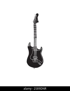 Vektor Hand gezeichnete Kritzelskizze schwarze elektronische Gitarre isoliert auf weißem Hintergrund Stock Vektor