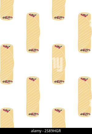 Nahtloses Vektor-Muster von Hand gezeichneter Kritzelskizze farbige Shawarma isoliert auf weißem Hintergrund Stock Vektor
