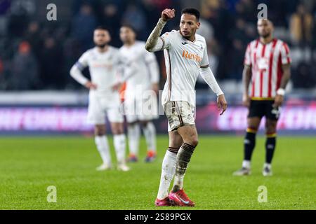 Swansea, Großbritannien. Januar 2025. Ronald von Swansea City in Aktion. EFL Skybet Championship Match, Swansea City gegen Sheffield Utd im Stadion Swansea.com in Swansea, Wales am Dienstag, den 21. Januar 2025. Dieses Bild darf nur für redaktionelle Zwecke verwendet werden. Nur für redaktionelle Verwendung, Bild von Lewis Mitchell/ Beschreibung: Andrew Orchard Sportfotografie/Alamy Live News Stockfoto