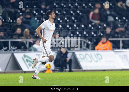 Swansea, Großbritannien. Januar 2025. Kyle Naughton aus Swansea City in Aktion. EFL Skybet Championship Match, Swansea City gegen Sheffield Utd im Stadion Swansea.com in Swansea, Wales am Dienstag, den 21. Januar 2025. Dieses Bild darf nur für redaktionelle Zwecke verwendet werden. Nur für redaktionelle Verwendung, Bild von Lewis Mitchell/ Beschreibung: Andrew Orchard Sportfotografie/Alamy Live News Stockfoto