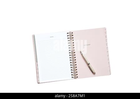 Leere offene Monatsplanerseiten mit dem Monat Januar Stockfoto