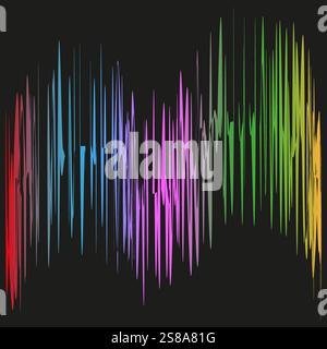 Regenbogenmuster. Lebendiges Gradientenspektrum. Abstrakte Audiovisualisierung. Schwarzer Hintergrundkontrast. Stock Vektor