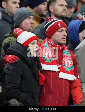Anfield, Liverpool, Merseyside, Großbritannien. Januar 2025. Champions League Football, Liverpool gegen Lille; Liverpool Fans sehen sich Credit: Action Plus Sports/Alamy Live News an Stockfoto