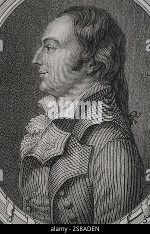 Joseph Le Bon (Guislain-Francois-Joseph Le Bon) (1765-1795). Französischer Politiker. Stellvertreter des Nationalkonvents (1. Juli 1793 bis 16. Oktober 1795). Hochformat. Gravur. Verlauf. Stockfoto