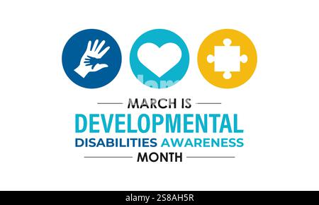 Der Sensibilisierungsmonat für Entwicklungsbehinderungen findet jedes Jahr im März statt. Sensibilisierung für die Bedürfnisse und das Potenzial von Einzelpersonen. Stock Vektor