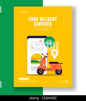 Designvorlagen für vertikale Poster für Lebensmittellieferdienste im flachen Vektor-Stil Stock Vektor
