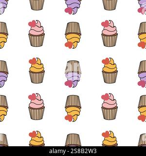 Nahtloses Muster mit bunten Cupcakes Stockfoto