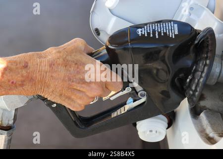 Leitender Mann, Der Gas An Der Tankstelle Pumpt Stockfoto