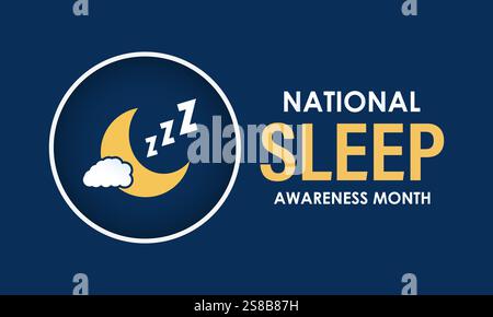 Der nationale Schlafbewußtseinsmonat wird im März beobachtet, um die Auswirkungen einer guten Schlafgesundheit auf das allgemeine Wohlbefinden einer Person hervorzuheben. Stock Vektor