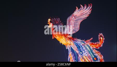 Peking, China. Zigong Lantern Festival In Peking. Erstaunliche Lichtkomposition Phoenix Dance From Neunth Heaven. Die Chinesen Phoenix Fenghuang Sind Es Stockfoto
