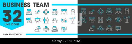 Chat-Messenger für Geschäftsteams, Support-Kommunikation und -Nachrichten, Vektorlinien-Symbole. Corporate Messenger oder Online Assistant Chat und Business Team Work Dialoge und Computer Talk Kommunikation Stock Vektor