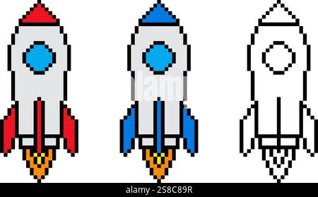 Rocket icn Pixel Art Vintage Illustration Stock Vektor