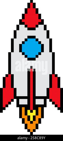 Rocket icn Pixel Art Vintage Illustration Stock Vektor