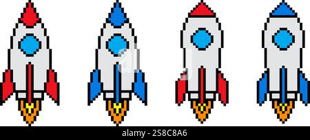 Rocket icn Pixel Art Vintage Illustration Stock Vektor