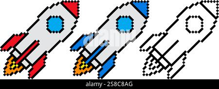 Rocket icn Pixel Art Vintage Illustration Stock Vektor