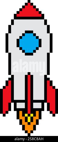 Rocket icn Pixel Art Vintage Illustration Stock Vektor