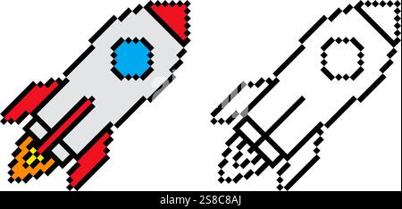 Rocket icn Pixel Art Vintage Illustration Stock Vektor