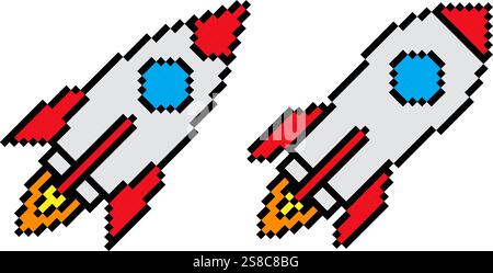 Rocket icn Pixel Art Vintage Illustration Stock Vektor