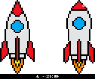 Rocket icn Pixel Art Vintage Illustration Stock Vektor