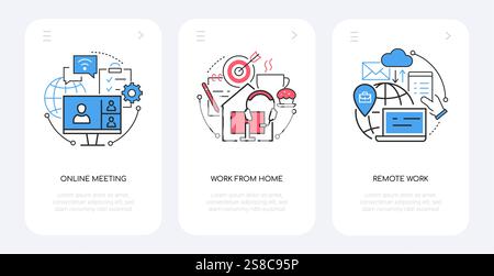 Online-Meetings und Remote-Arbeit – Banner im Liniendesign Stock Vektor