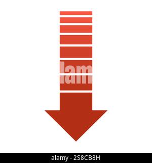 Roter Pfeil nach unten mit horizontalen Streifen, Zusammenbruch des Krisenmarktes Stock Vektor