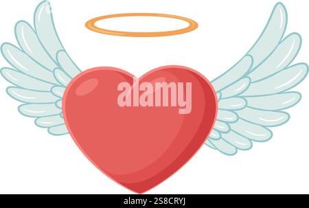 Fliegendes Herz mit Flügeln im Doodle-Stil. Handgezeichneter Cartoon flacher Stil isolierte Ikone niedliches fliegendes Herz. Engelsherz mit Flügeln. Cupid Love Valentinstag. Vektorabbildung Stock Vektor