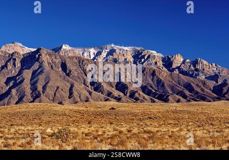 Sandia Crest, in den Sandia Mountains, Blick vom Rio Grande Valley, in der Nähe von Albuquerque, New Mexico, USA Stockfoto