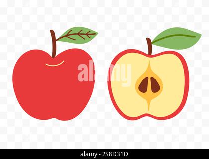 Apfel halb und ganze tropische Frucht Vektorset Stock Vektor