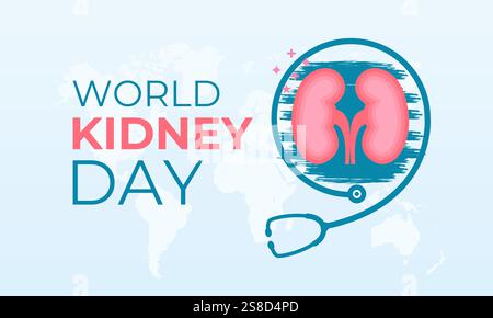 März ist National Niere Month, eine Zeit, um die Gesundheit der Niere mit Stethoskop und Händen zu fördern. Bannerposter, Flyer und Hintergrunddesign. Stock Vektor