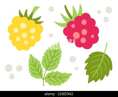 Himbeerset handgezeichnete flache Waldbeeren Stock Vektor