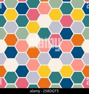 Geometrisches nahtloses Muster mit Polygonformen. Hintergrund im Memphis-Stil im Bienenstock-Stil Stock Vektor