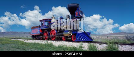 Zug Motor auf einer Eisenbahnschiene, Jupiter, Golden Spike National Historic Site, Utah, USA Stockfoto