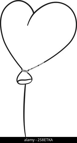 Herzförmiger Ballon mit Doodle-Design. Handgezeichnetes schwarzes und weißes isoliertes Logo. Ballon-Strichgrafik. Designelement für das Tattoo des Posters mit Webgrafik. Malseitenkunst-Therapie. Vektorabbildung Stock Vektor