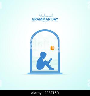 Nationaler Grammatiktag – Kreatives Design. Grammatik Tag Poster, Vektor, Illustration, 4. März. Stock Vektor