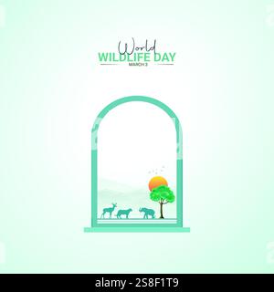 Kreatives Design zum World Wildlife Day. Vektor-Illustration des Posters „Wildlife Day“ in sozialen Medien. Stock Vektor