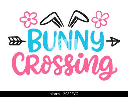 Osterhase kreuzt Schriftzeichen Kalligraphie Stock Vektor