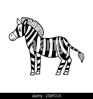 Niedliche Zeichentrick-Zebra-Illustration mit schwarz-weißen Streifen in verspielter Pose. Perfekt für Designs für Kinder, Projekte mit Tiermotiven und Stock Vektor