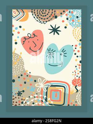 Du bist mein Valentinstag. Zwei glückliche Herzen. Happy Valentine's Day Card. Handgezeichnet. Nicht AI, Vektorillustration. Stock Vektor
