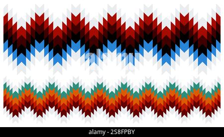 Nahtloser Rand im Südwesten von Navajo mit geometrischem Streifenmuster. Farbenfrohes Muster in Aztekenform mit endlosem Rahmen. Ethnische Grenze für Design, Web, Rahmen, Textil usw. Stock Vektor