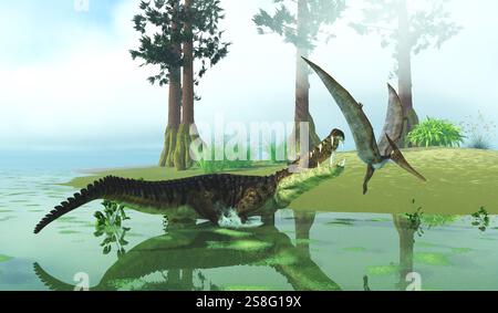 Kaprosuchus war ein marine Reptil, das in Flüssen und Sümpfen der Kreidezeit lebte. Stockfoto