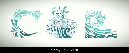 Hintergrund des Meereswellenmusters. Vektor-Ozeanwellenform. Hintergrund der Wasserlinie. Nahtloser Hintergrund mit marinem Dekorationsmuster. Handgezeichnet. Nicht AI Stock Vektor