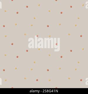Geometrisches Aquarellmuster mit Polka Dots, Konfetti, Dots. Illustration eines Bechers in beige, rot auf Mokkahintergrund. Nahtloser Weihnachtsdruck für Stockfoto